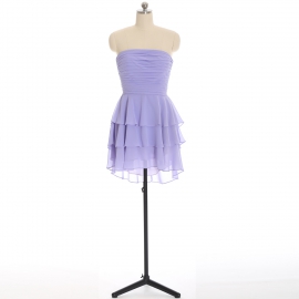Edaydress lavender strapless pleated tiered chiffon short bridesmaid dress asymmetrical ruffle mini formal gown