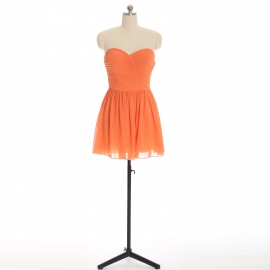 Edaydress tangerine strapless sweetheart cross ruched chiffon short bridesmaid dress empire waist flared mini a-line formal gown