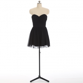 Edaydress black strapless sweetheart cross ruched chiffon short bridesmaid dress empire waist flared mini a-line formal gown